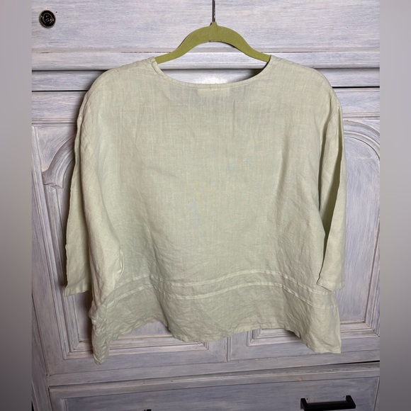 Bryn‎ Walker Green Pintuck Shirt Cross-dyed Linen Boxy Lagenlook Minimalist Boho - Picture 7 of 9